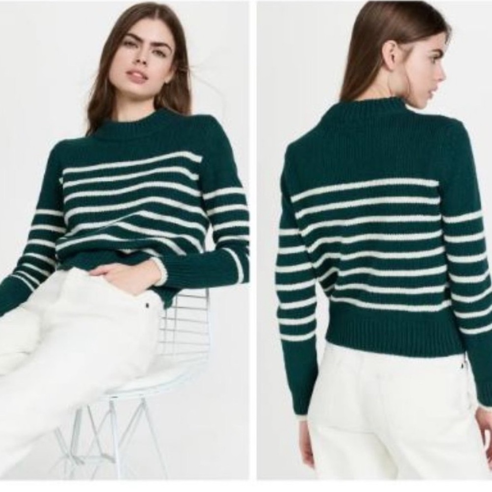 Faherty Cuddle Stripe Crew Sweater in Evergreen Stripes Size XS Oversized Preppy